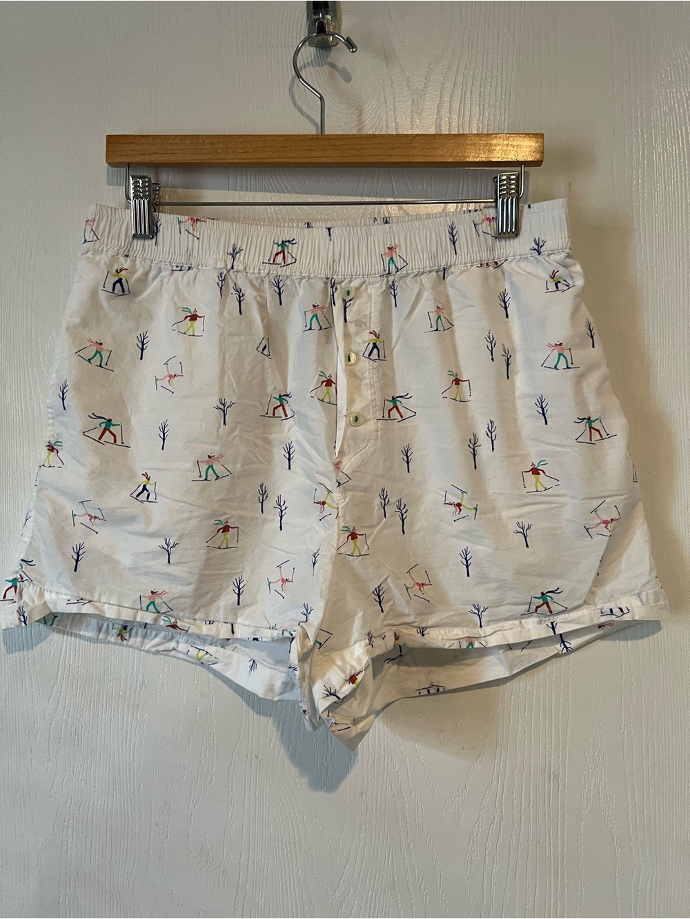 Anthropologie Emily Isabella Women White Ski Skier Sleep Pajama Shorts Sz M